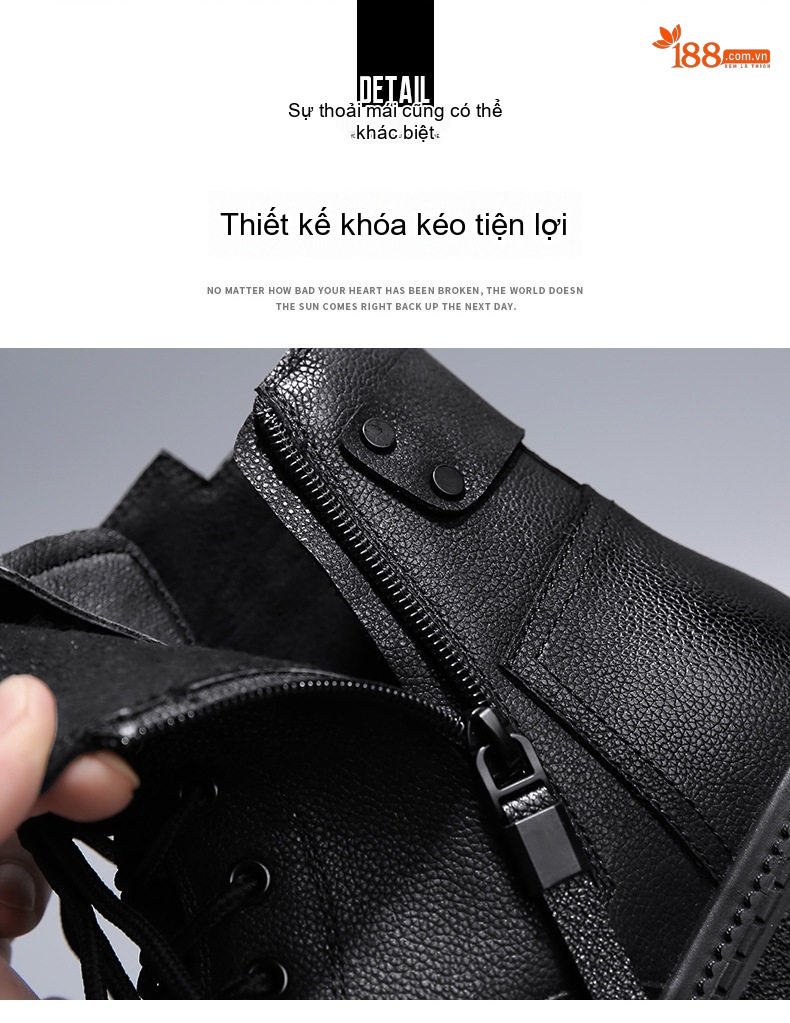 Giày Boot Nam Da Bò Cao Cổ Giày Công Sở Martin Chiều Cao Đế Khoảng 3cm Màu Đen chi tiết 9