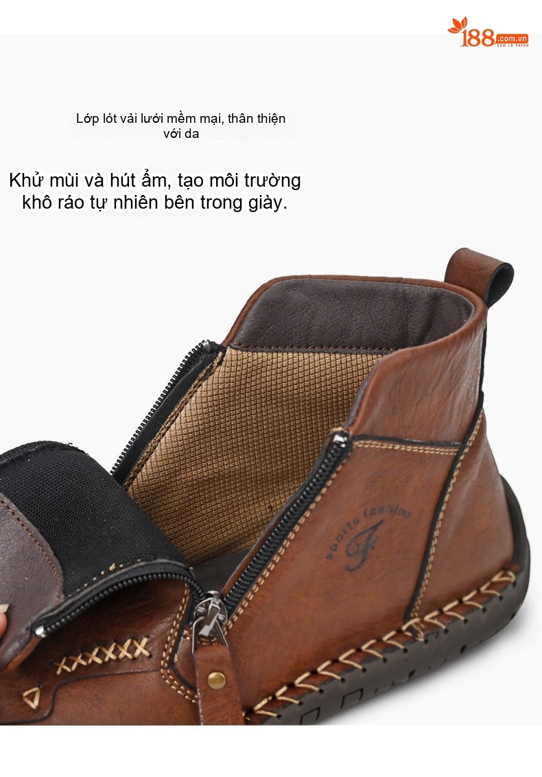 Giày Boot Nam Da Mờ Cao Cổ Khóa Zip Chiều Cao Đế Khoảng 3cm Màu Nâu, Đen chi tiết 6