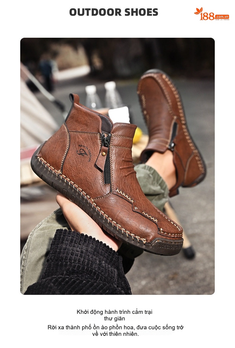 Giày Boot Nam Da Mờ Cao Cổ Khóa Zip Chiều Cao Đế Khoảng 3cm Màu Nâu, Đen chi tiết 10