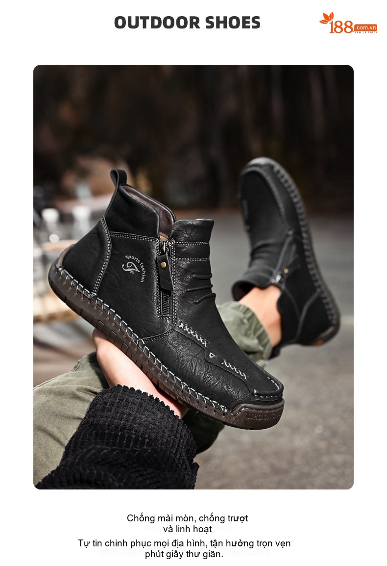 Giày Boot Nam Da Mờ Cao Cổ Khóa Zip Chiều Cao Đế Khoảng 3cm Màu Nâu, Đen chi tiết 15