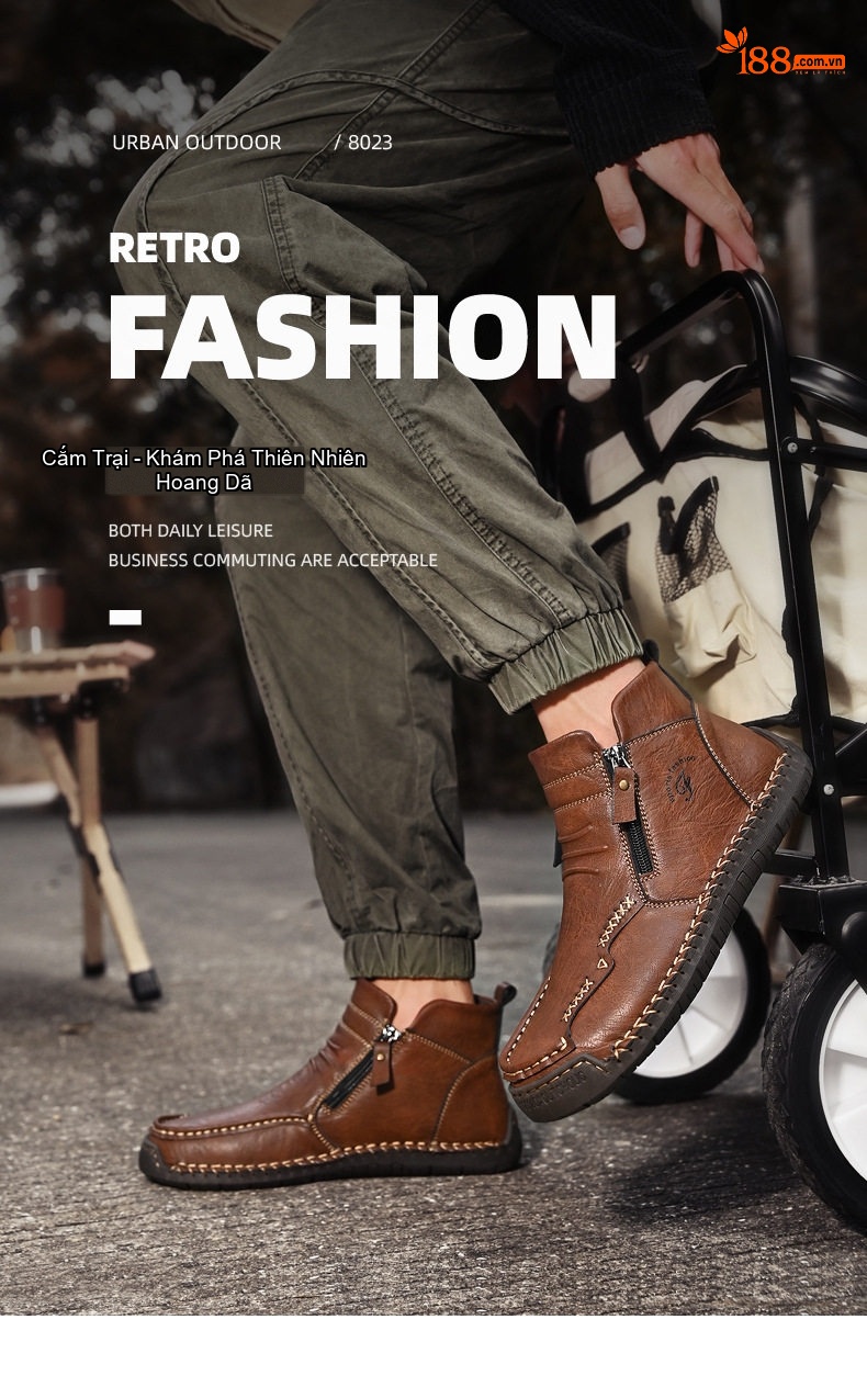 Giày Boot Nam Da Mờ Cao Cổ Khóa Zip Chiều Cao Đế Khoảng 3cm Màu Nâu, Đen chi tiết 17