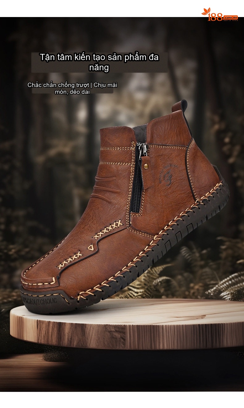 Giày Boot Nam Da Mờ Cao Cổ Khóa Zip Chiều Cao Đế Khoảng 3cm Màu Nâu, Đen chi tiết 19