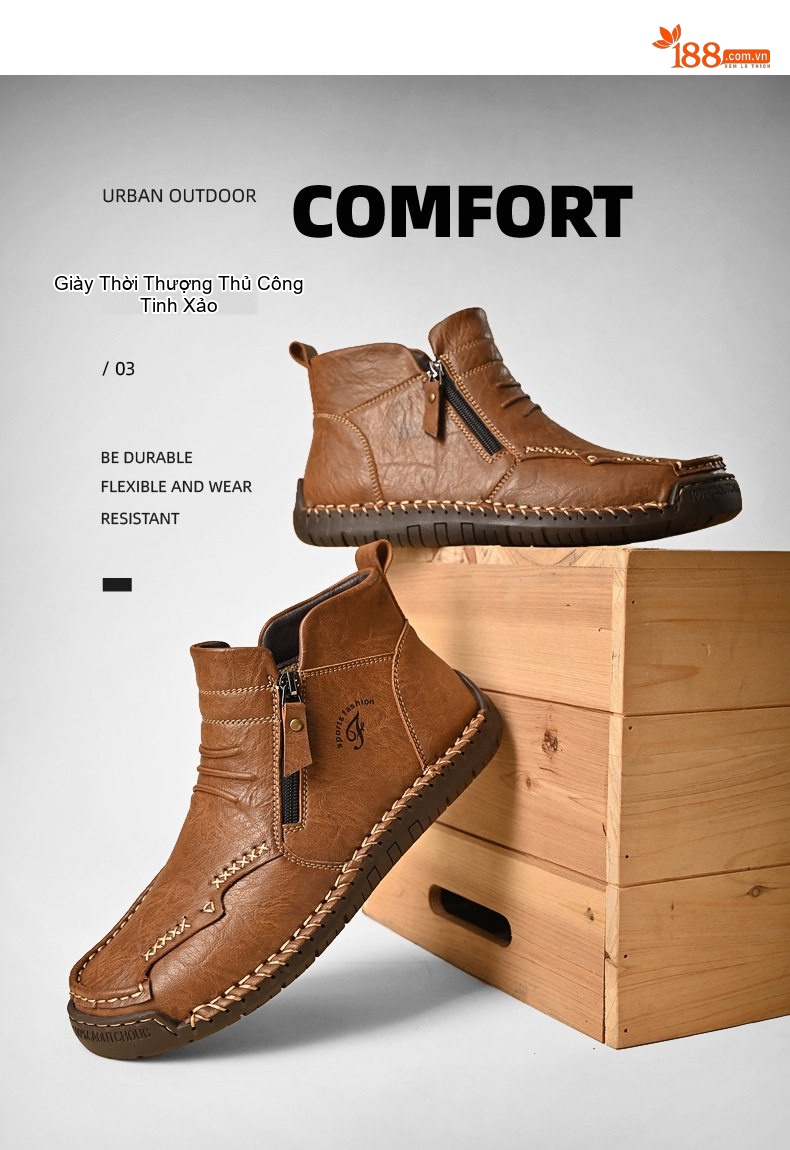 Giày Boot Nam Da Mờ Cao Cổ Khóa Zip Chiều Cao Đế Khoảng 3cm Màu Nâu, Đen chi tiết 23