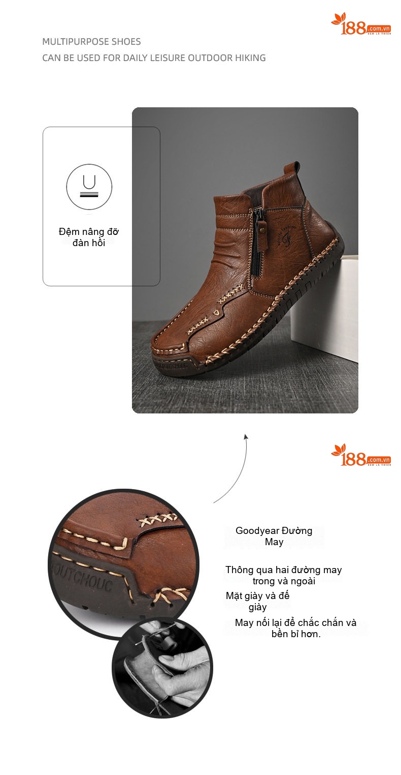 Giày Boot Nam Da Mờ Cao Cổ Khóa Zip Chiều Cao Đế Khoảng 3cm Màu Nâu, Đen chi tiết 18