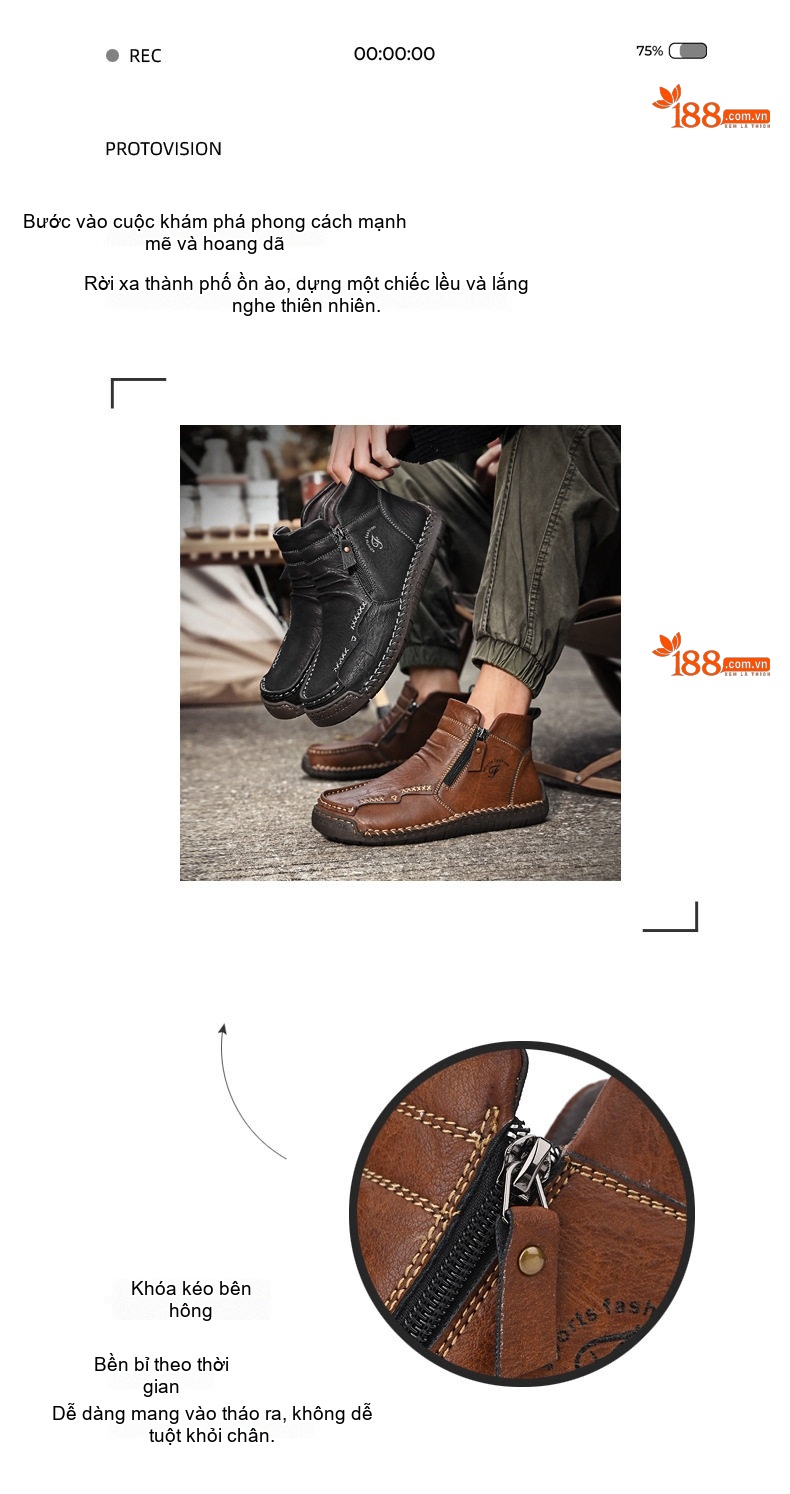 Giày Boot Nam Da Mờ Cao Cổ Khóa Zip Chiều Cao Đế Khoảng 3cm Màu Nâu, Đen chi tiết 20