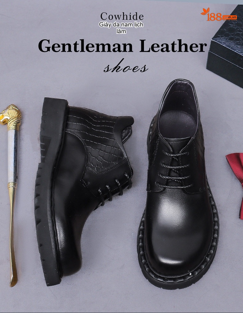 Giày Boot Nam Da Thật Kiểu Anh Quốc Chiều Cao Đế Khoảng 4cm Màu Đen, Nâu chi tiết 1