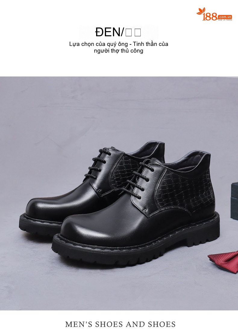 Giày Boot Nam Da Thật Kiểu Anh Quốc Chiều Cao Đế Khoảng 4cm Màu Đen, Nâu chi tiết 3