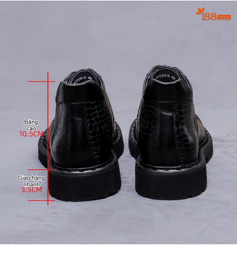 Giày Boot Nam Da Thật Kiểu Anh Quốc Chiều Cao Đế Khoảng 4cm Màu Đen, Nâu chi tiết 9