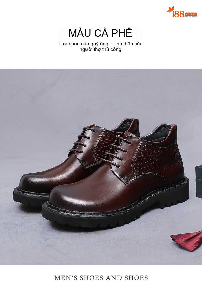 Giày Boot Nam Da Thật Kiểu Anh Quốc Chiều Cao Đế Khoảng 4cm Màu Đen, Nâu chi tiết 10