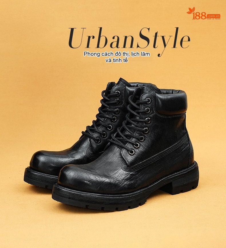 Giày Boot Nam Da Thật Thủ Công Đế Gỗ Chiều Cao Đế Khoảng 4cm Phong Cách Workwear Màu Nâu, Đen chi tiết 2