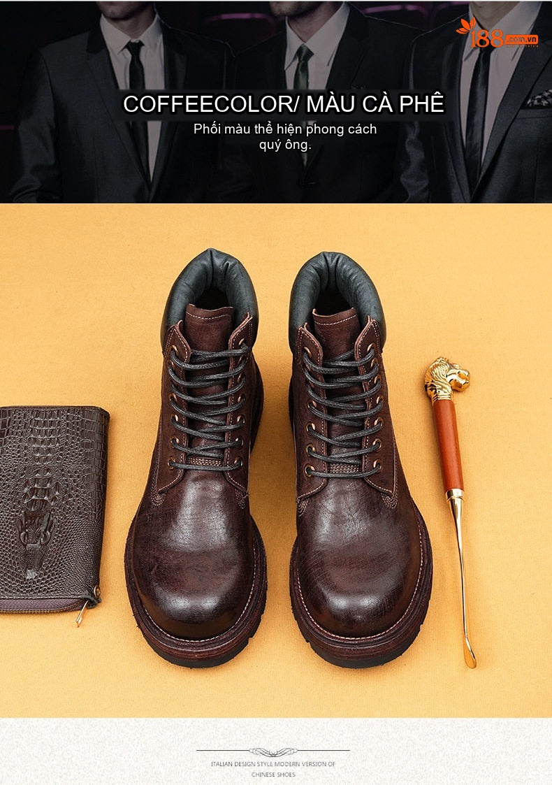 Giày Boot Nam Da Thật Thủ Công Đế Gỗ Chiều Cao Đế Khoảng 4cm Phong Cách Workwear Màu Nâu, Đen chi tiết 9