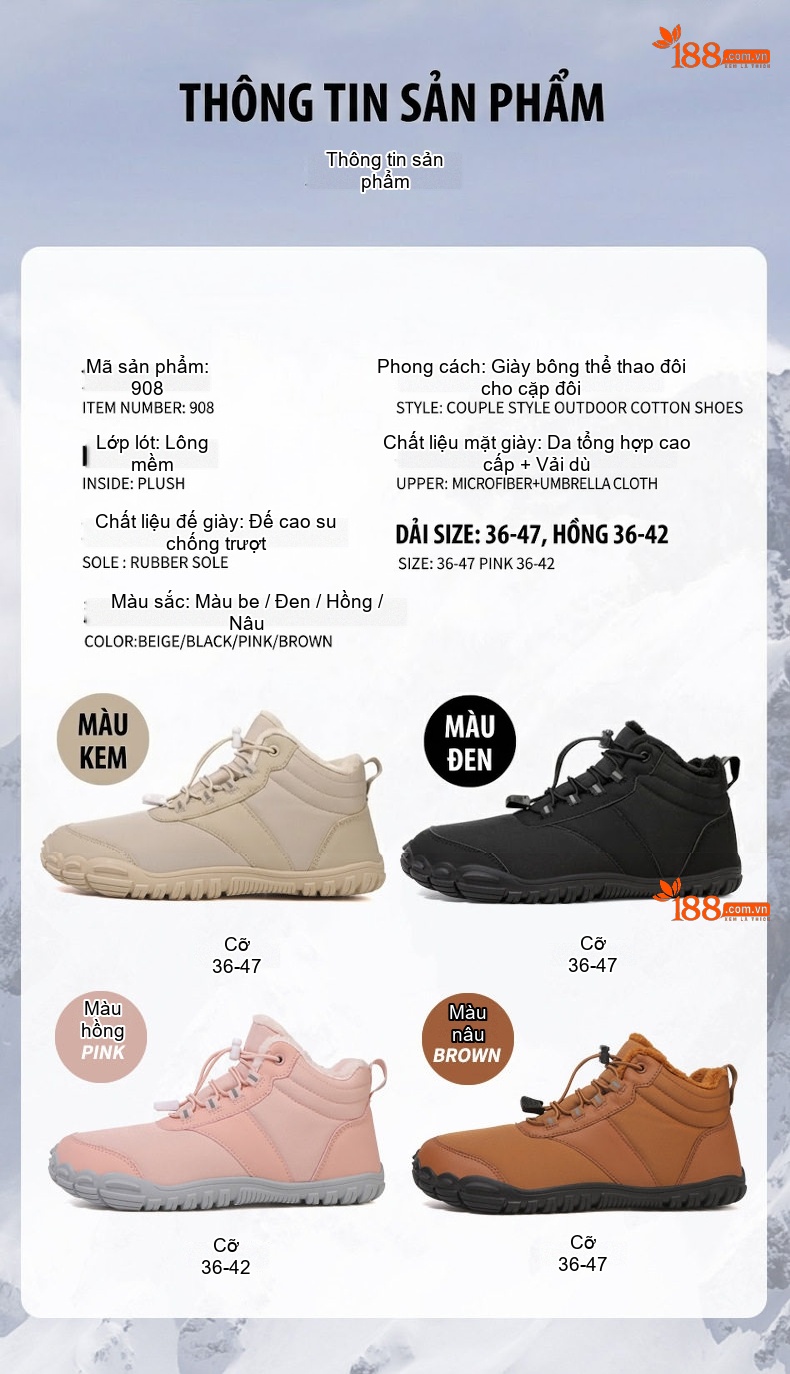 Giày Boot Nam Cổ Cao Lót Lông Giữ Ấm Đế Cao 2cm chi tiết 38
