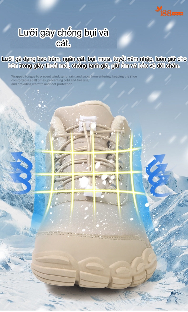 Giày Boot Nam Cổ Cao Lót Lông Giữ Ấm Đế Cao 2cm chi tiết 2