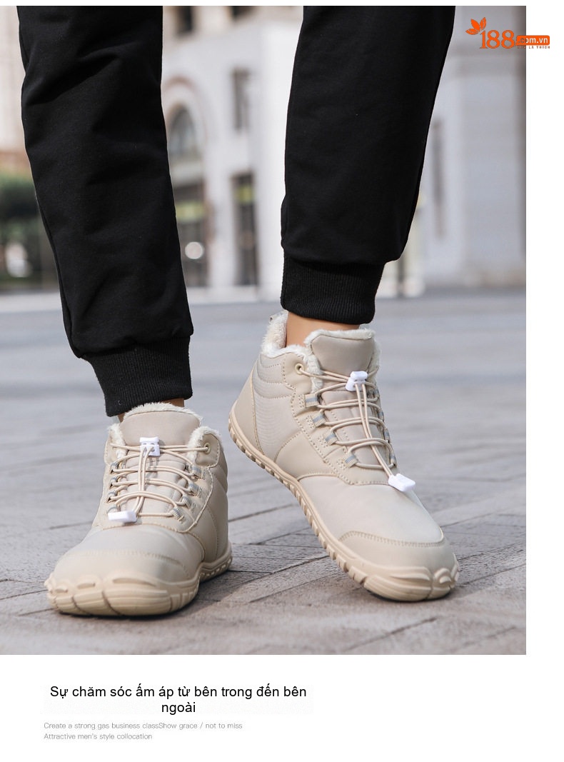 Giày Boot Nam Cổ Cao Lót Lông Giữ Ấm Đế Cao 2cm chi tiết 4