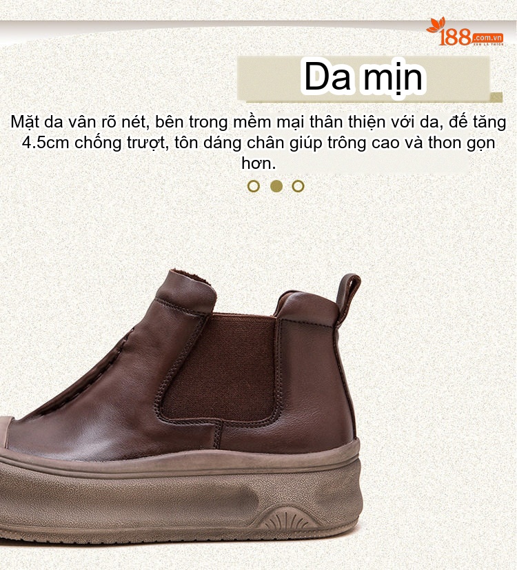 Giày Boot Nữ Cao Cổ Da Bóng Đế Dày Chiều Cao Đế Khoảng 5cm Màu Nâu chi tiết 4