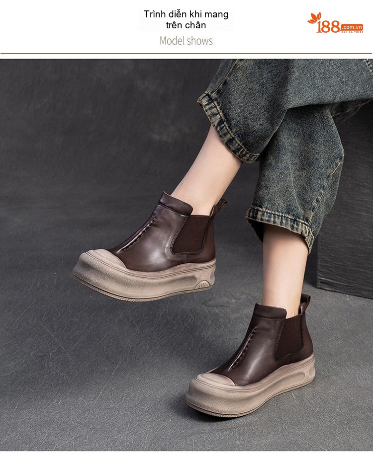 Giày Boot Nữ Cao Cổ Da Bóng Đế Dày Chiều Cao Đế Khoảng 5cm Màu Nâu chi tiết 8