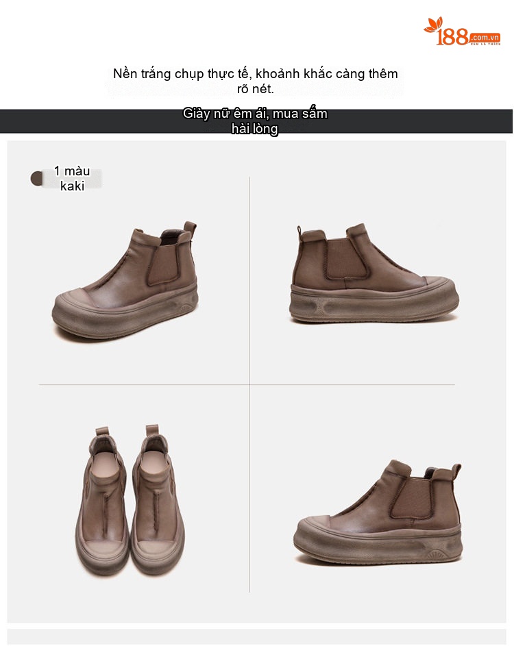 Giày Boot Nữ Cao Cổ Da Bóng Đế Dày Chiều Cao Đế Khoảng 5cm Màu Nâu chi tiết 17