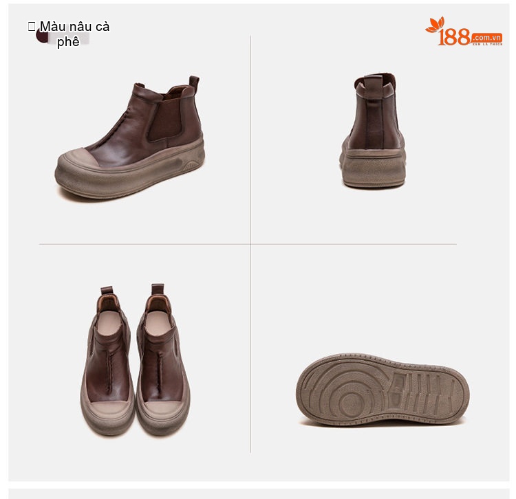 Giày Boot Nữ Cao Cổ Da Bóng Đế Dày Chiều Cao Đế Khoảng 5cm Màu Nâu chi tiết 18