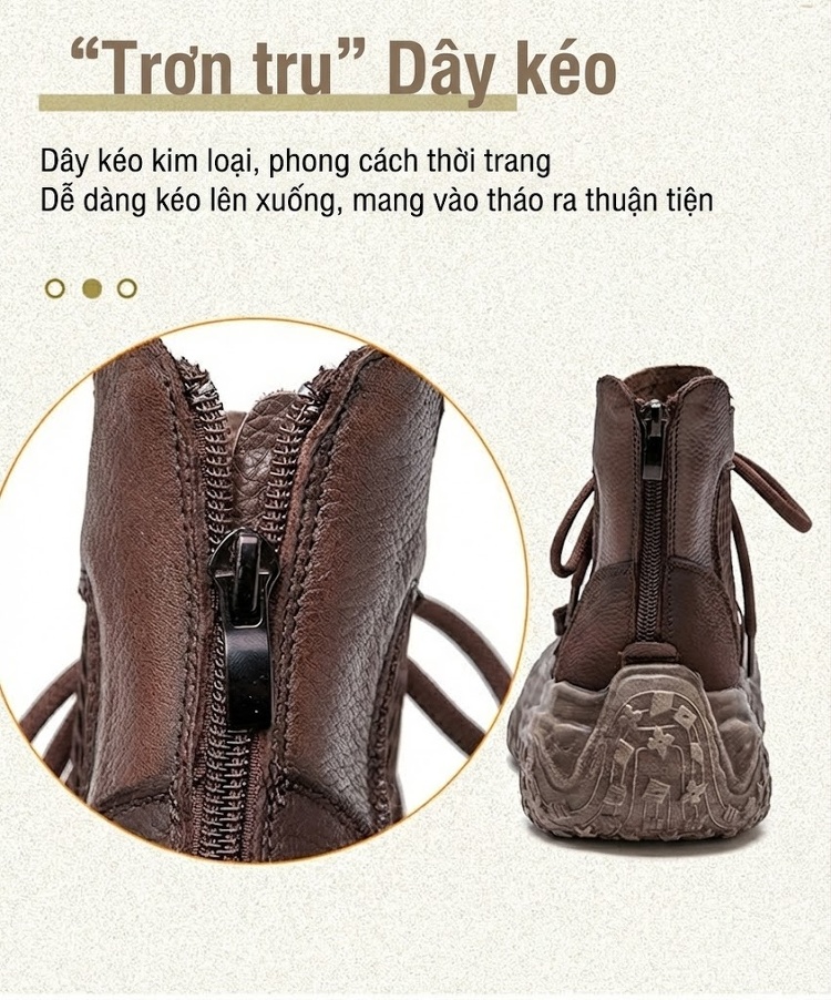 Giày Boot Nữ Cao Cổ Dây Rút Lưới Thoáng Khí Phong Cách Retro Chiều Cao Đế Khoảng 5cm Màu Đen, Nâu chi tiết 8