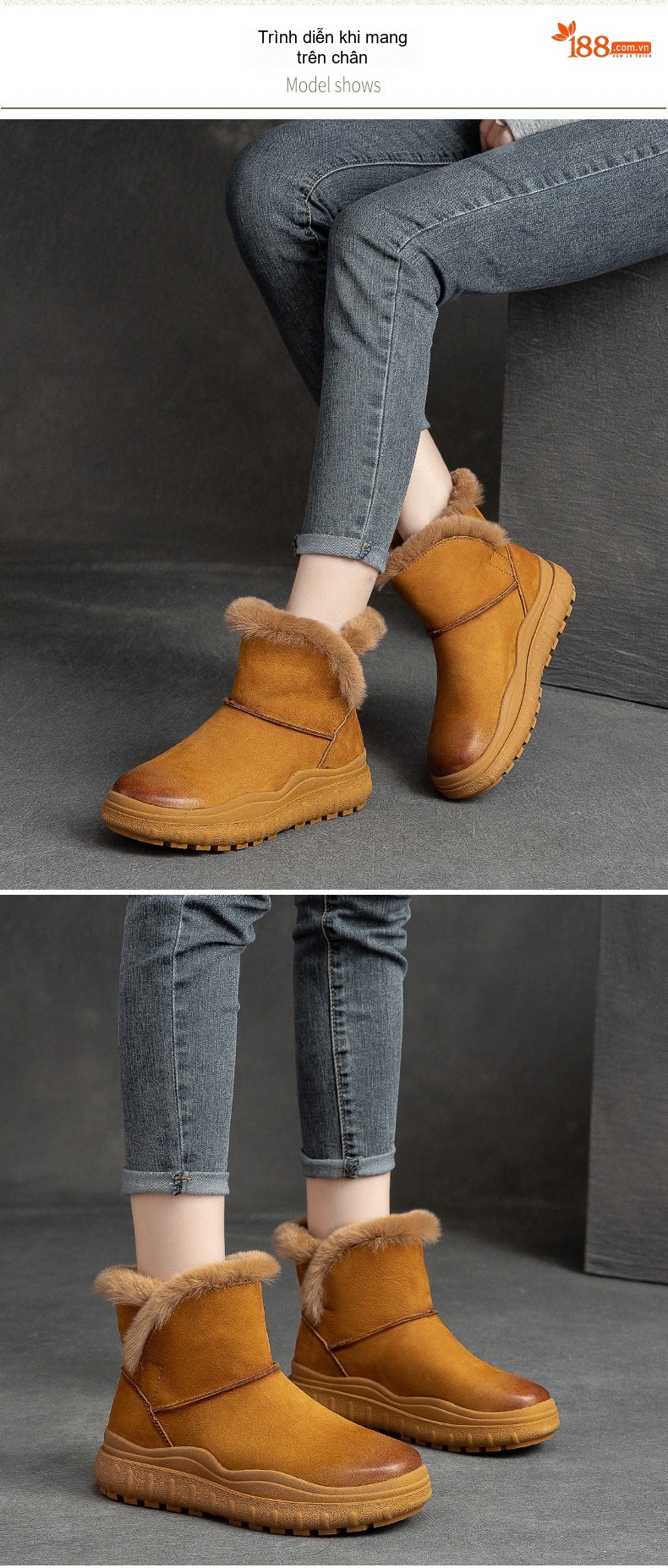 Giày Boot Nữ Cao Cổ Đế Bằng Lót Lông Giữ Ấm Chiều Cao Đế Khoảng 3cm Màu Nâu Vàng, Nâu Đậm, Nâu chi tiết 8