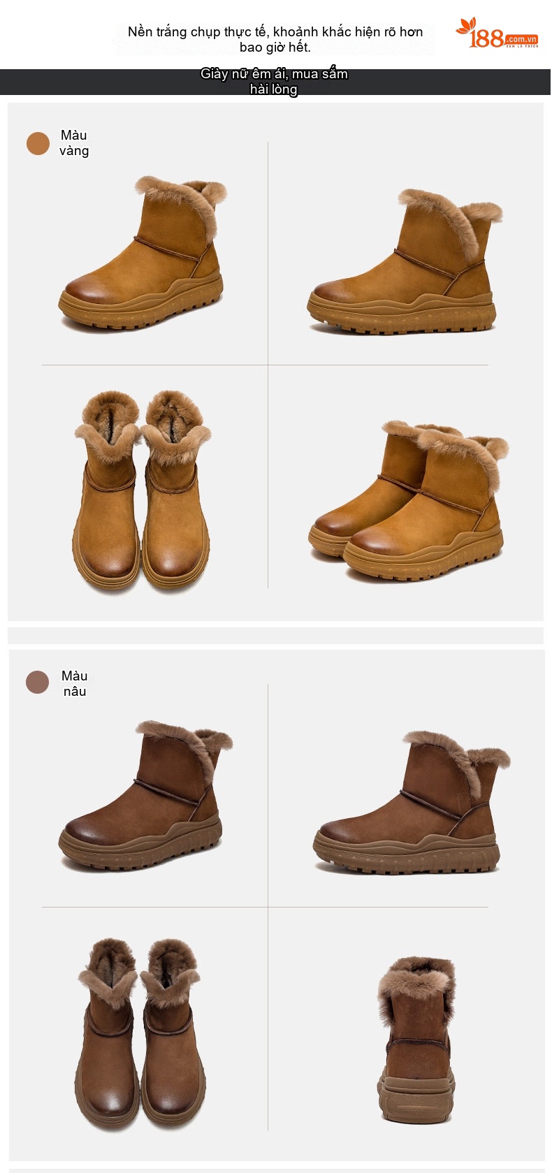 Giày Boot Nữ Cao Cổ Đế Bằng Lót Lông Giữ Ấm Chiều Cao Đế Khoảng 3cm Màu Nâu Vàng, Nâu Đậm, Nâu chi tiết 16
