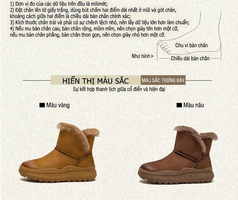 Giày Boot Nữ Cao Cổ Đế Bằng Lót Lông Giữ Ấm Chiều Cao Đế Khoảng 3cm Màu Nâu Vàng, Nâu Đậm, Nâu chi tiết 3