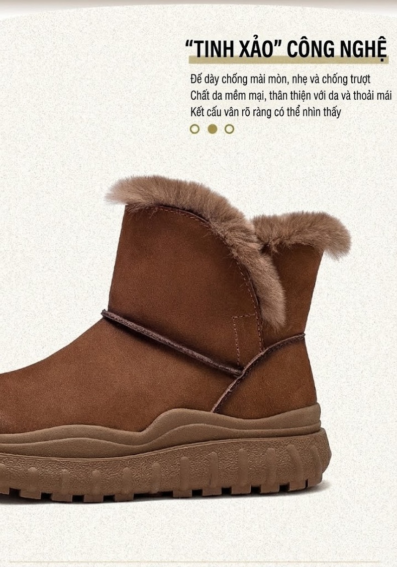 Giày Boot Nữ Cao Cổ Đế Bằng Lót Lông Giữ Ấm Chiều Cao Đế Khoảng 3cm Màu Nâu Vàng, Nâu Đậm, Nâu chi tiết 4