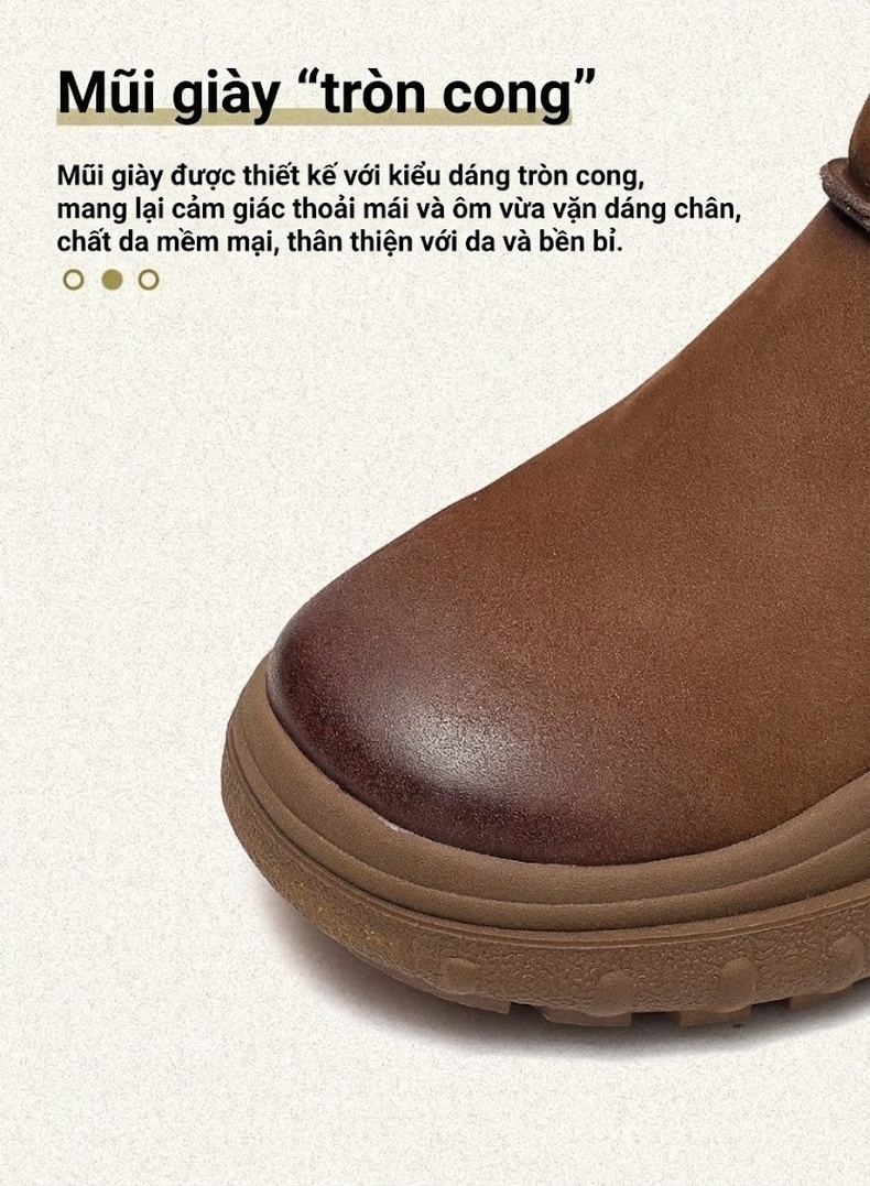 Giày Boot Nữ Cao Cổ Đế Bằng Lót Lông Giữ Ấm Chiều Cao Đế Khoảng 3cm Màu Nâu Vàng, Nâu Đậm, Nâu chi tiết 5