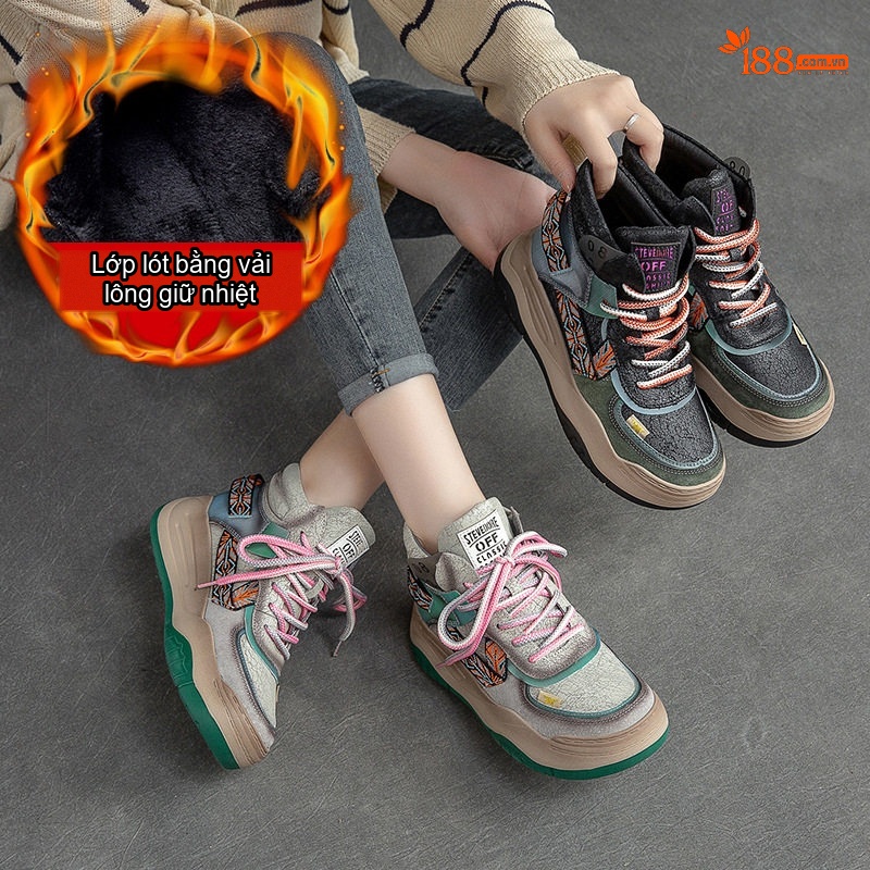 Giày Boot Nữ Cao Cổ Đế Dày Chiều Cao Đế Khoảng 5cm Lót Lông Ấm Áp Màu Xám, Đen, Xanh...