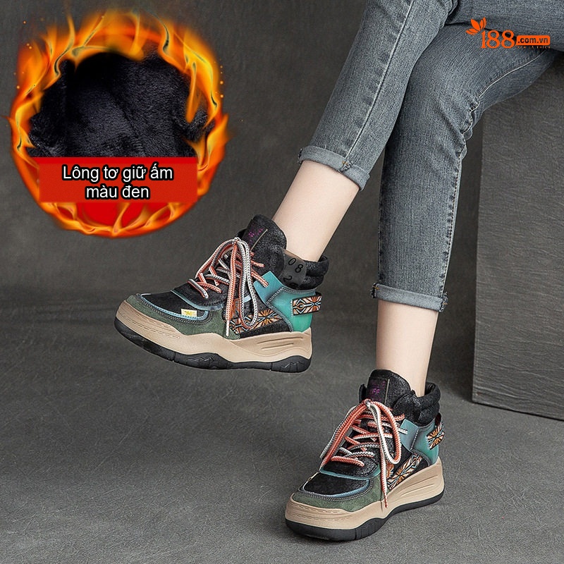Giày Boot Nữ Cao Cổ Đế Dày Chiều Cao Đế Khoảng 5cm Lót Lông Ấm Áp Màu Xám, Đen, Xanh...