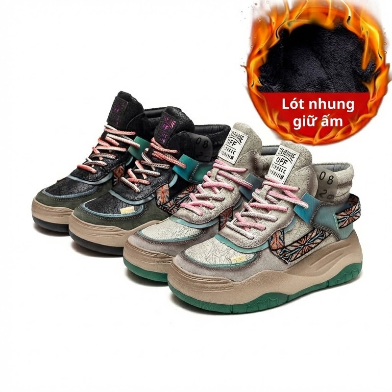 Giày Boot Nữ Cao Cổ Đế Dày Chiều Cao Đế Khoảng 5cm Lót Lông Ấm Áp Màu Xám, Đen, Xanh...