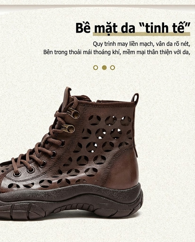 Giày Boot Nữ Cao Cổ Đế Dày Khoảng 3cm Phong Cách La Mã Khoét Lỗ Màu Nâu, Xám chi tiết 3