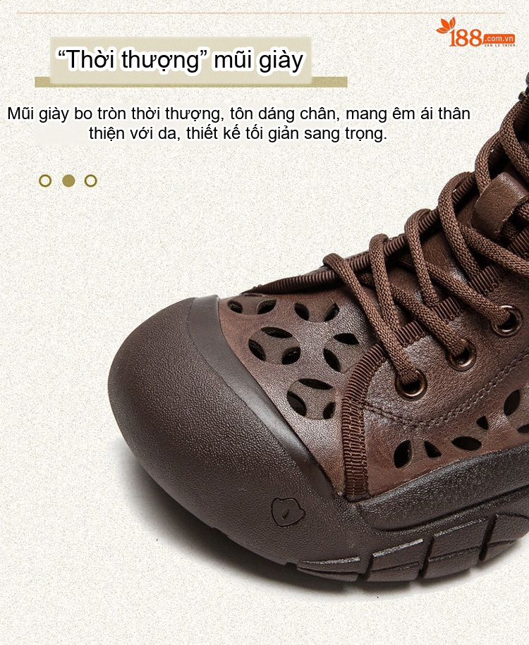 Giày Boot Nữ Cao Cổ Đế Dày Khoảng 3cm Phong Cách La Mã Khoét Lỗ Màu Nâu, Xám chi tiết 4