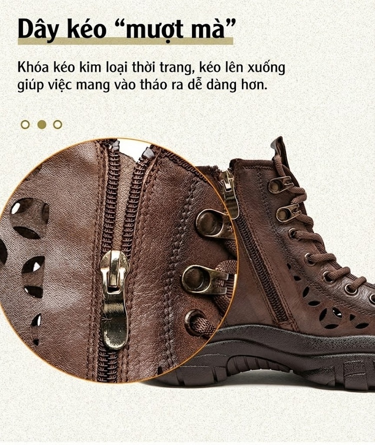 Giày Boot Nữ Cao Cổ Đế Dày Khoảng 3cm Phong Cách La Mã Khoét Lỗ Màu Nâu, Xám chi tiết 7