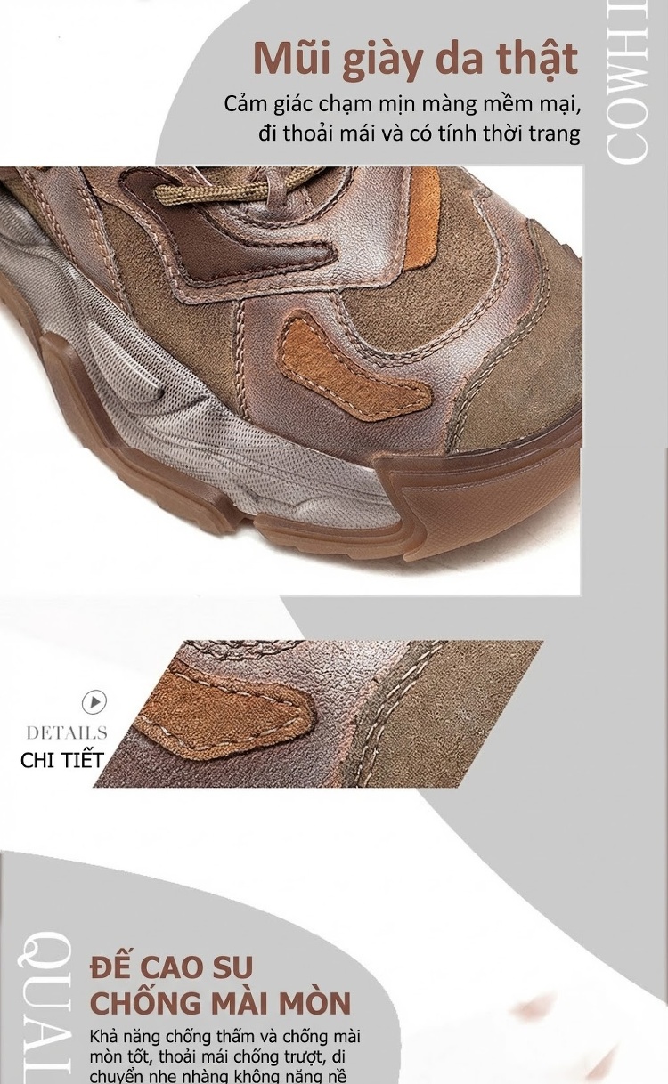 Giày Boot Nữ Cổ Cao Đế Dày Phong Cách Retro Chiều Cao Đế Khoảng 5cm Màu Nâu, Đen, Xám, Tím... chi tiết 3
