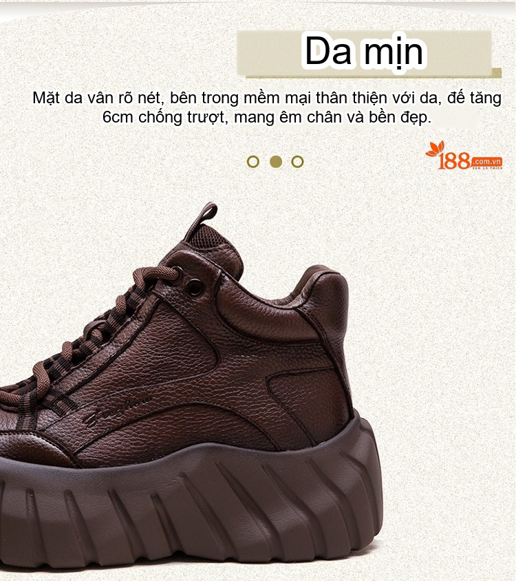Giày Boot Nữ Cổ Ngắn Da Bò Đế Dày Chiều Cao Khoảng 6cm Màu Đen, Nâu chi tiết 4