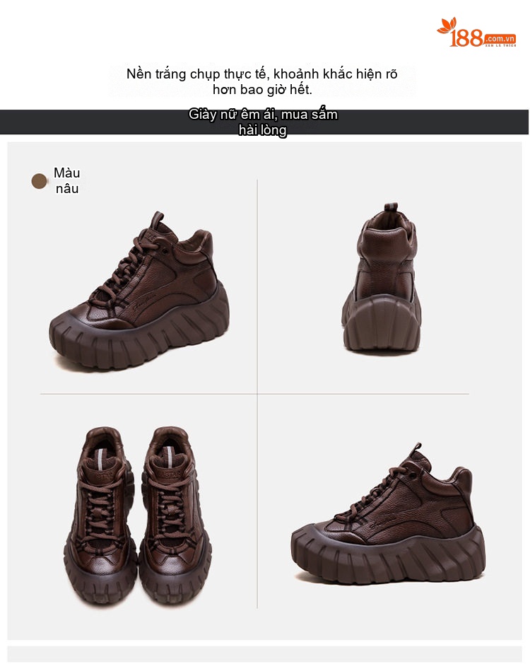 Giày Boot Nữ Cổ Ngắn Da Bò Đế Dày Chiều Cao Khoảng 6cm Màu Đen, Nâu chi tiết 17