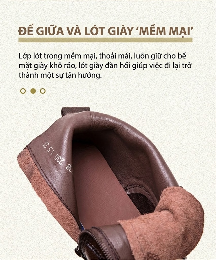 Giày Boot Nữ Cổ Ngắn Da Bò Mũi Vuông Chiều Cao Đế Khoảng 2cm Màu Đen, Nâu chi tiết 7