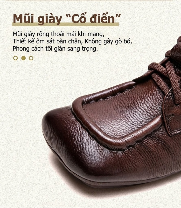 Giày Boot Nữ Cổ Ngắn Da Bò Mũi Vuông Chiều Cao Đế Khoảng 2cm Màu Đen, Nâu chi tiết 5