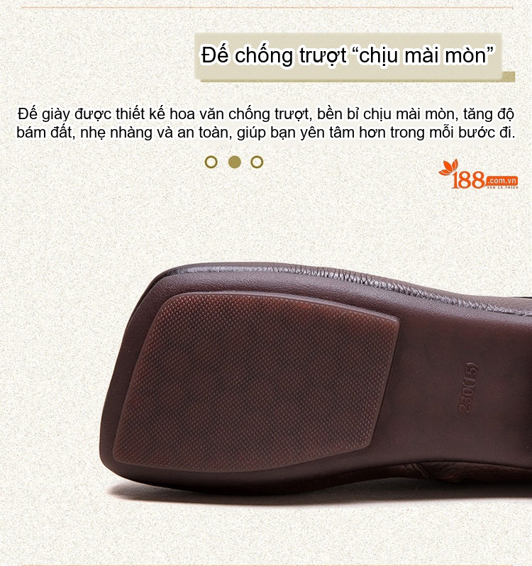Giày Boot Nữ Cổ Ngắn Da Bò Mũi Vuông Chiều Cao Đế Khoảng 2cm Màu Đen, Nâu chi tiết 6
