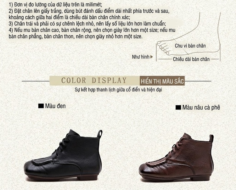 Giày Boot Nữ Cổ Ngắn Da Bò Mũi Vuông Chiều Cao Đế Khoảng 2cm Màu Đen, Nâu chi tiết 3