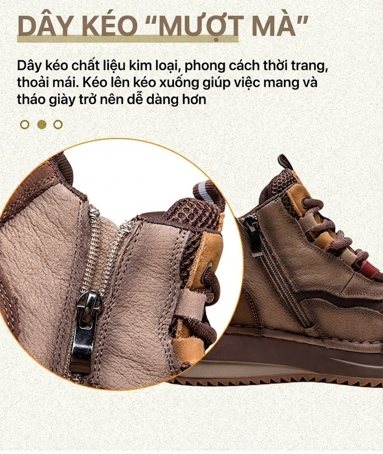 Giày Boot Nữ Cổ Ngắn Da Thật Phối Màu Cổ Điển Chiều Cao Đế Khoảng 3cm Màu Nâu, Đỏ, Xanh Lá chi tiết 7