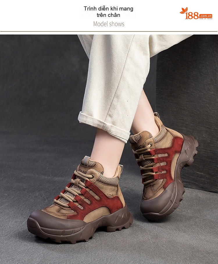 Giày Boot Nữ Cổ Ngắn Phối Màu Đế Bánh Mì Chiều Cao Đế Khoảng 5cm Màu Nâu, Xanh Lá, Đỏ chi tiết 8