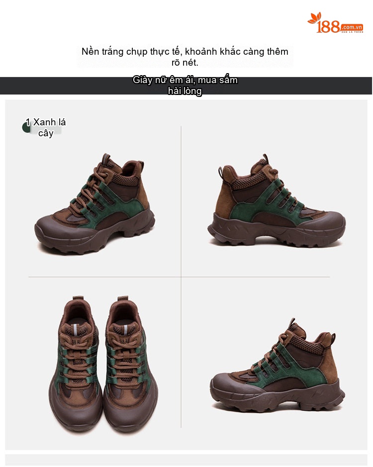 Giày Boot Nữ Cổ Ngắn Phối Màu Đế Bánh Mì Chiều Cao Đế Khoảng 5cm Màu Nâu, Xanh Lá, Đỏ chi tiết 17