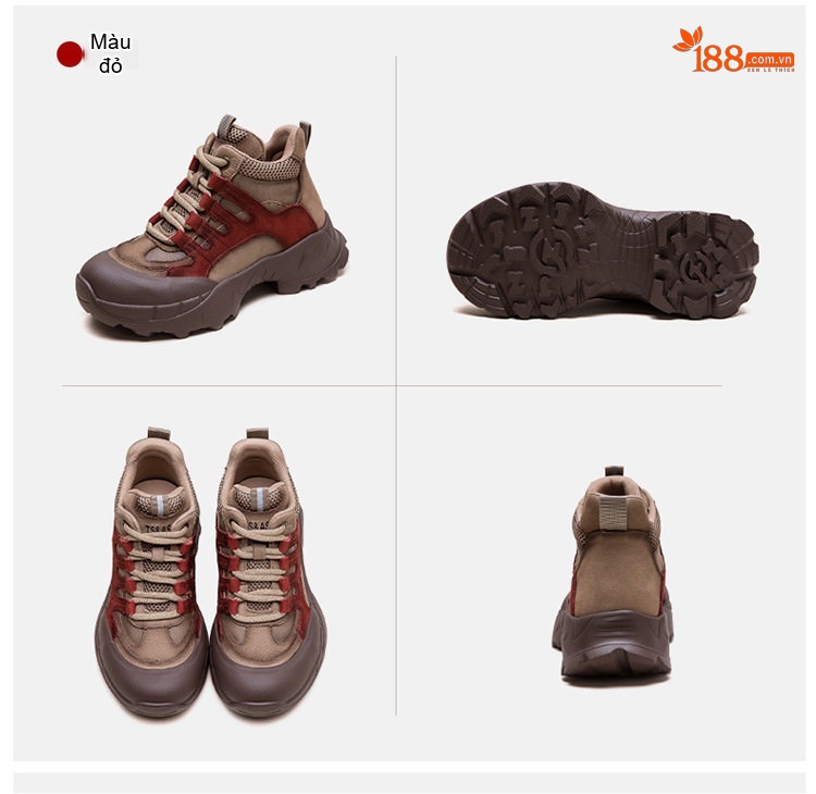 Giày Boot Nữ Cổ Ngắn Phối Màu Đế Bánh Mì Chiều Cao Đế Khoảng 5cm Màu Nâu, Xanh Lá, Đỏ chi tiết 18