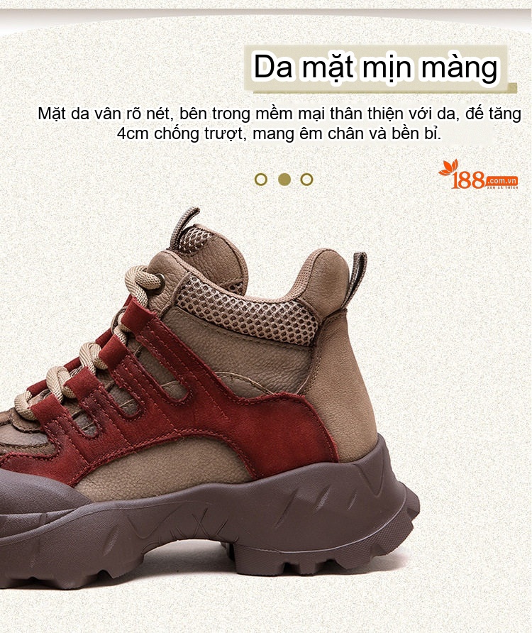 Giày Boot Nữ Cổ Ngắn Phối Màu Đế Bánh Mì Chiều Cao Đế Khoảng 5cm Màu Nâu, Xanh Lá, Đỏ chi tiết 4