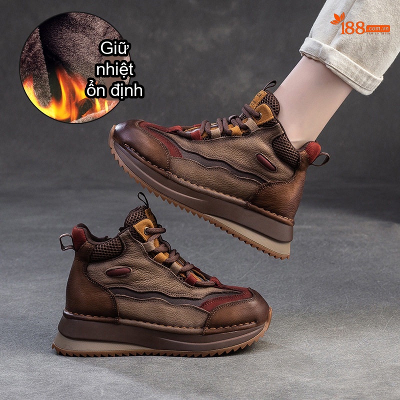 Giày Boot Nữ Cổ Ngắn Phong Cách Retro Lót Lông Giữ Ấm Chiều Cao Đế Khoảng 4cm Màu Nâu, Be, Đỏ, Xanh...