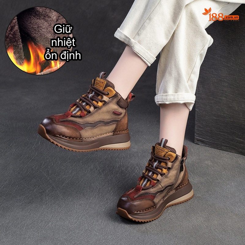 Giày Boot Nữ Cổ Ngắn Phong Cách Retro Lót Lông Giữ Ấm Chiều Cao Đế Khoảng 4cm Màu Nâu, Be, Đỏ, Xanh...