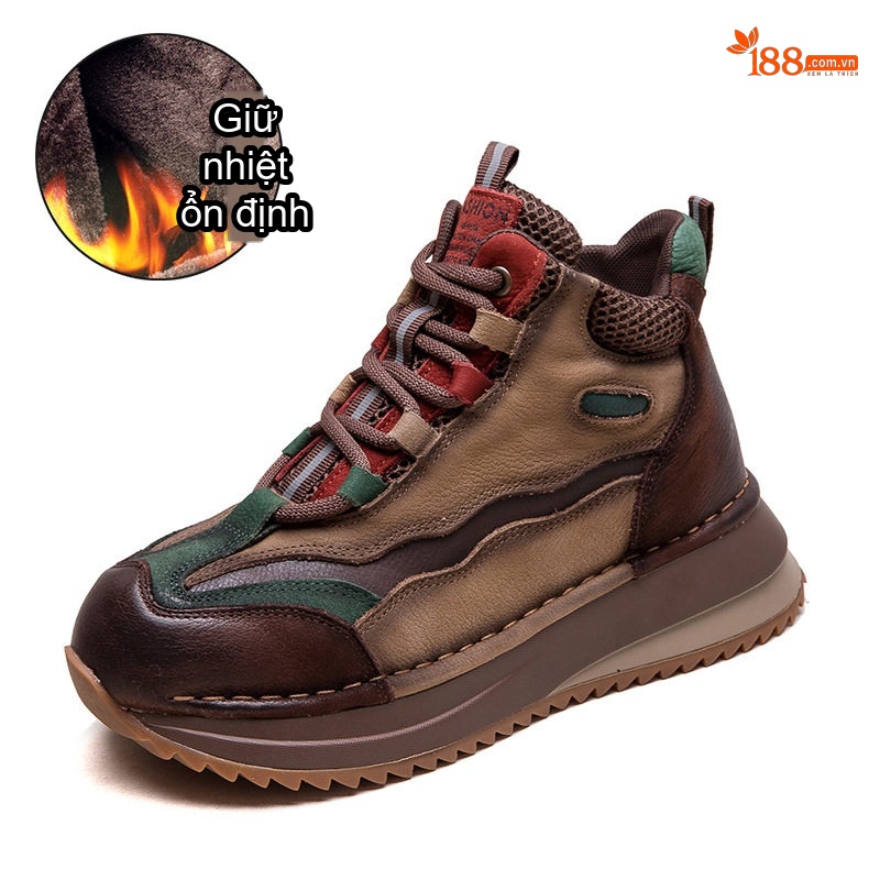Giày Boot Nữ Cổ Ngắn Phong Cách Retro Lót Lông Giữ Ấm Chiều Cao Đế Khoảng 4cm Màu Nâu, Be, Đỏ, Xanh...