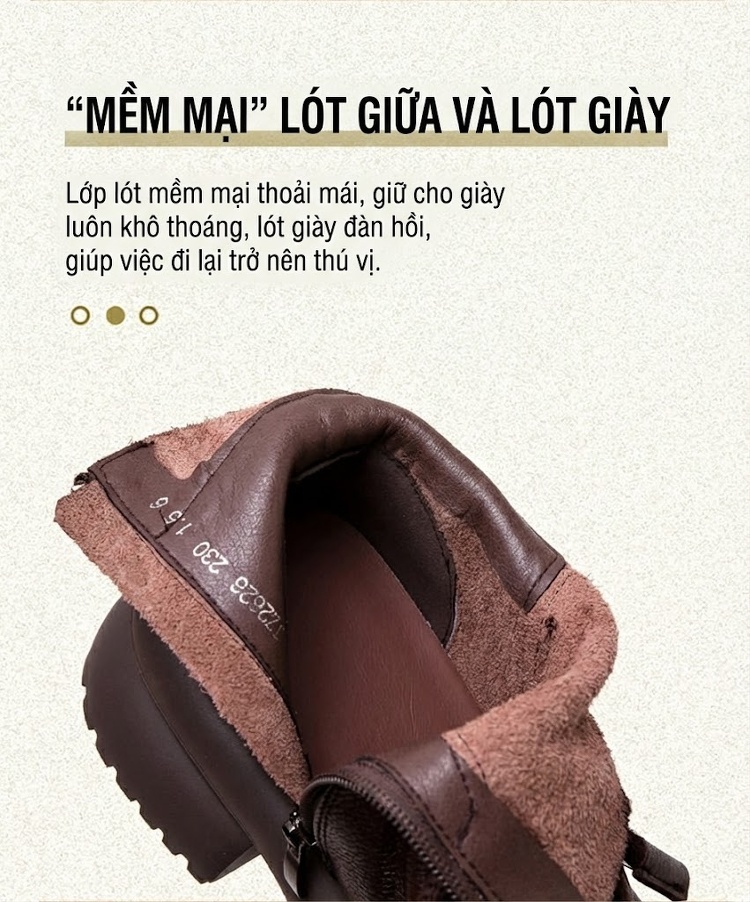 Giày Boot Nữ Cổ Thấp Da Bò Phong Cách Retro Chiều Cao Đế Khoảng 5cm Màu Đen, Nâu chi tiết 5